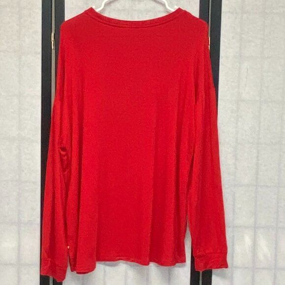 Liz Claiborne Scoop Neck Front Seam Side Slit XXL Tee Shirt Red Long Sleeve - Picture 2 of 12
